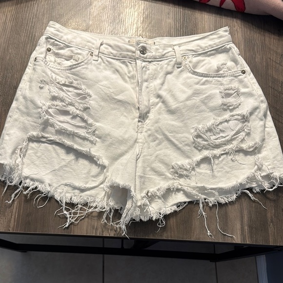 Free People Pants - Free People We The Free White Distressed Jean Shorts Frayed Hem